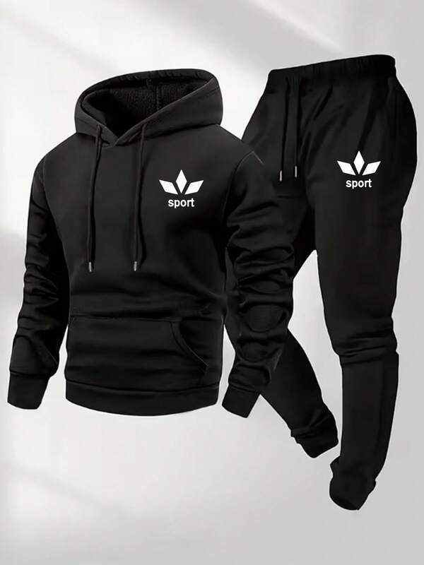 Conjunto Moletom Com Capuz e Calça Estampada Com Punho