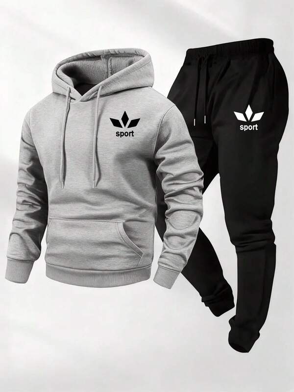 Conjunto Moletom Com Capuz e Calça Estampada Com Punho