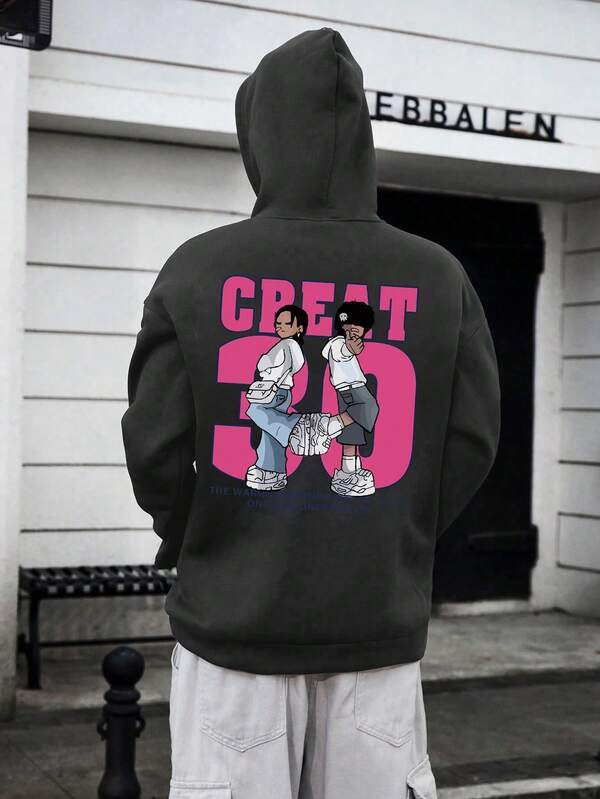 Moletom Com Capuz Estampa Personagens Nas Costas Lettering Grande