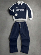 Conjunto Moletom Meio Zíper Lettering e Calça Com Cordão