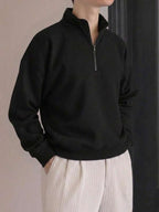 Suéter Meio Zíper Gola Alta Com Ribana Oversized Minimalista