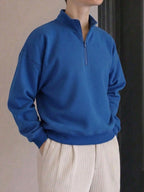 Suéter Meio Zíper Gola Alta Com Ribana Oversized Minimalista