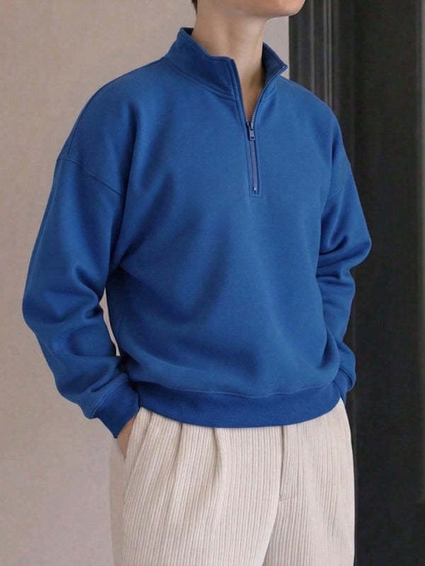Suéter Meio Zíper Gola Alta Com Ribana Oversized Minimalista