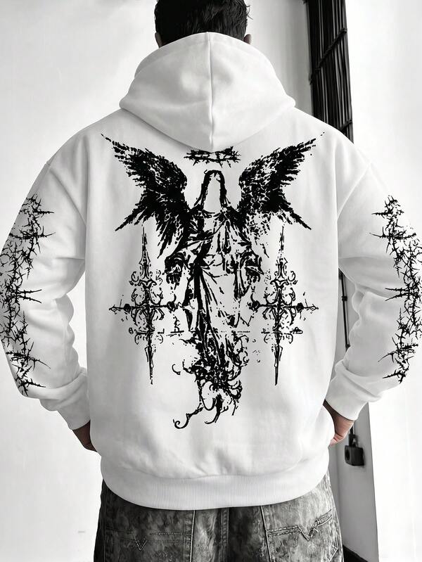 Moletom Com Capuz Estampa Angelical Costas Manga Estampada