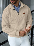 Suéter Meio Zíper Tricot Trançado Com Ribana Casual