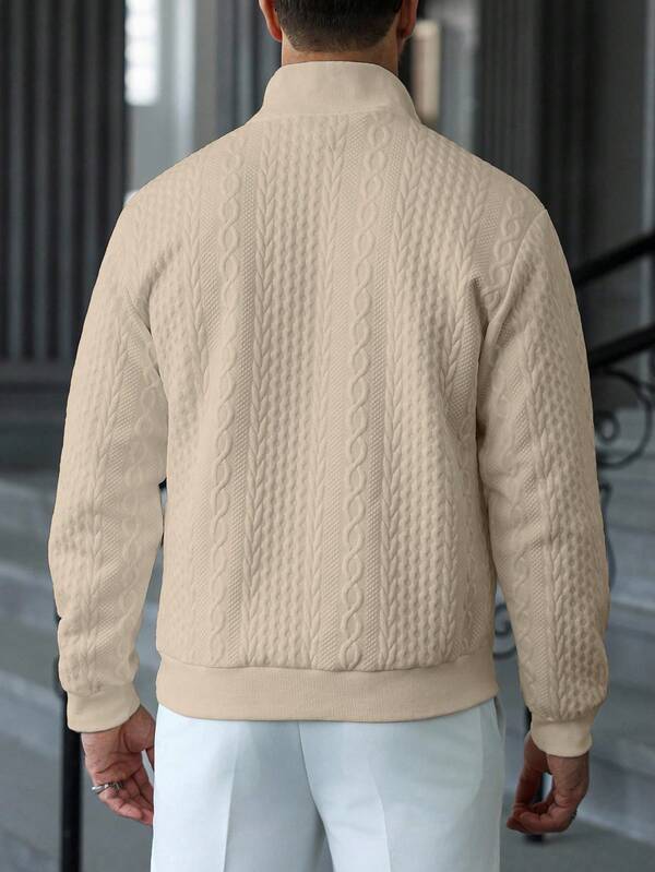Suéter Meio Zíper Tricot Trançado Com Ribana Casual