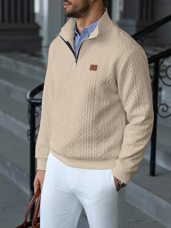 Suéter Meio Zíper Tricot Trançado Com Ribana Casual