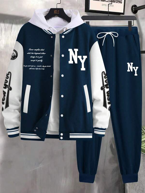 Conjunto Com Capuz Jaqueta Botões Calça Jogger Com Cordão