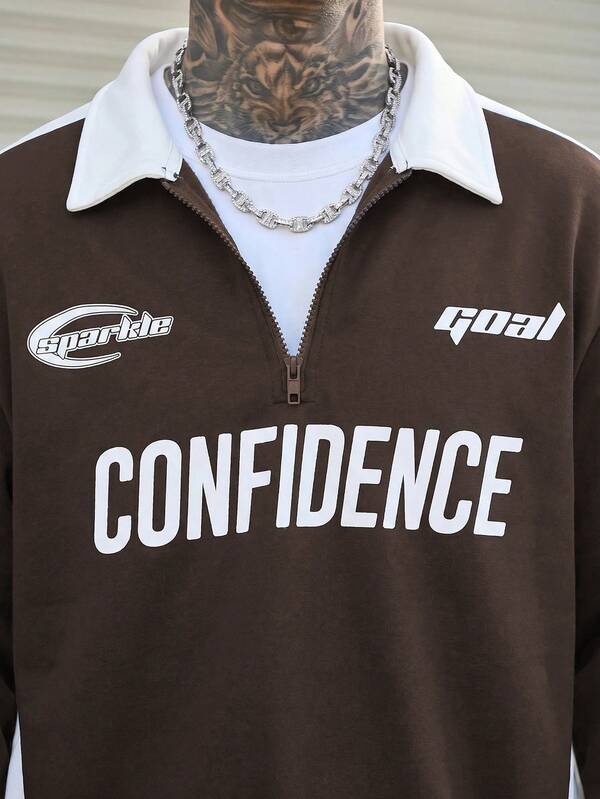 Conjunto Moletom Meio Zíper Lettering e Calça Com Cordão