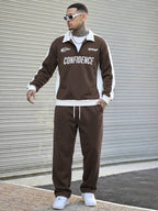 Conjunto Moletom Meio Zíper Lettering e Calça Com Cordão