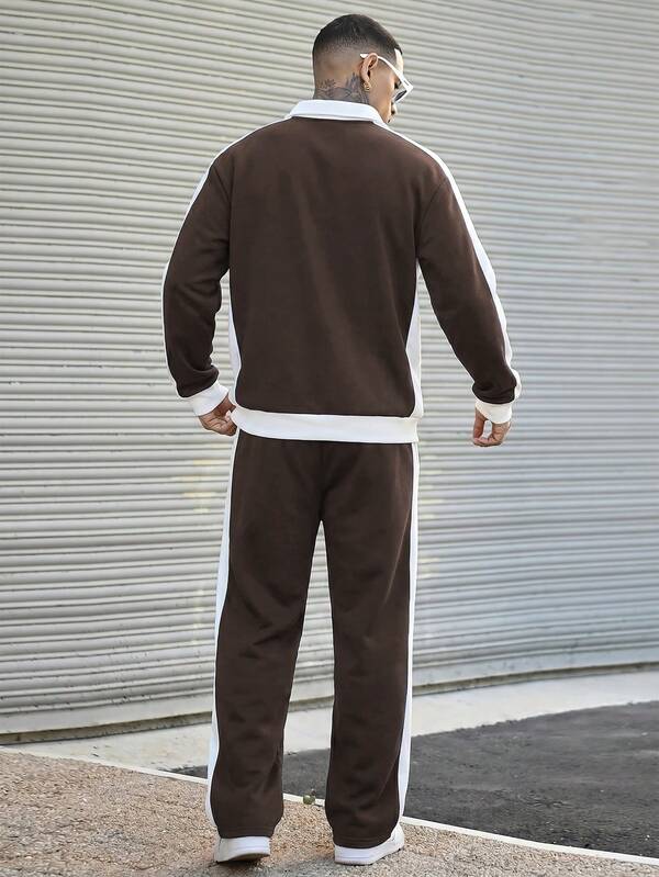 Conjunto Moletom Meio Zíper Lettering e Calça Com Cordão