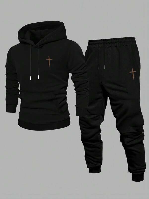 Conjunto Moletom Com Capuz e Calça Com Cordão Patch