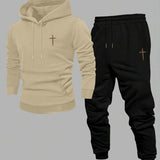 Conjunto Moletom Com Capuz e Calça Com Cordão Patch