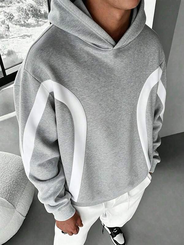 Moletom Com Capuz Ribana Recortes Casual Minimalista