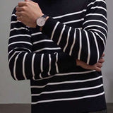 Suéter Tricot Listrado Gola Redonda Com Ribana Estilo Casual
