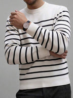Suéter Tricot Listrado Gola Redonda Com Ribana Estilo Casual