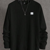 Suéter Tricot Texturizado Patch Gola Redonda Com Ribana Casual