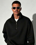 Suéter Meio Zíper Gola Alta Com Ribana Oversized Casual