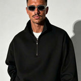 Suéter Meio Zíper Gola Alta Com Ribana Oversized Casual