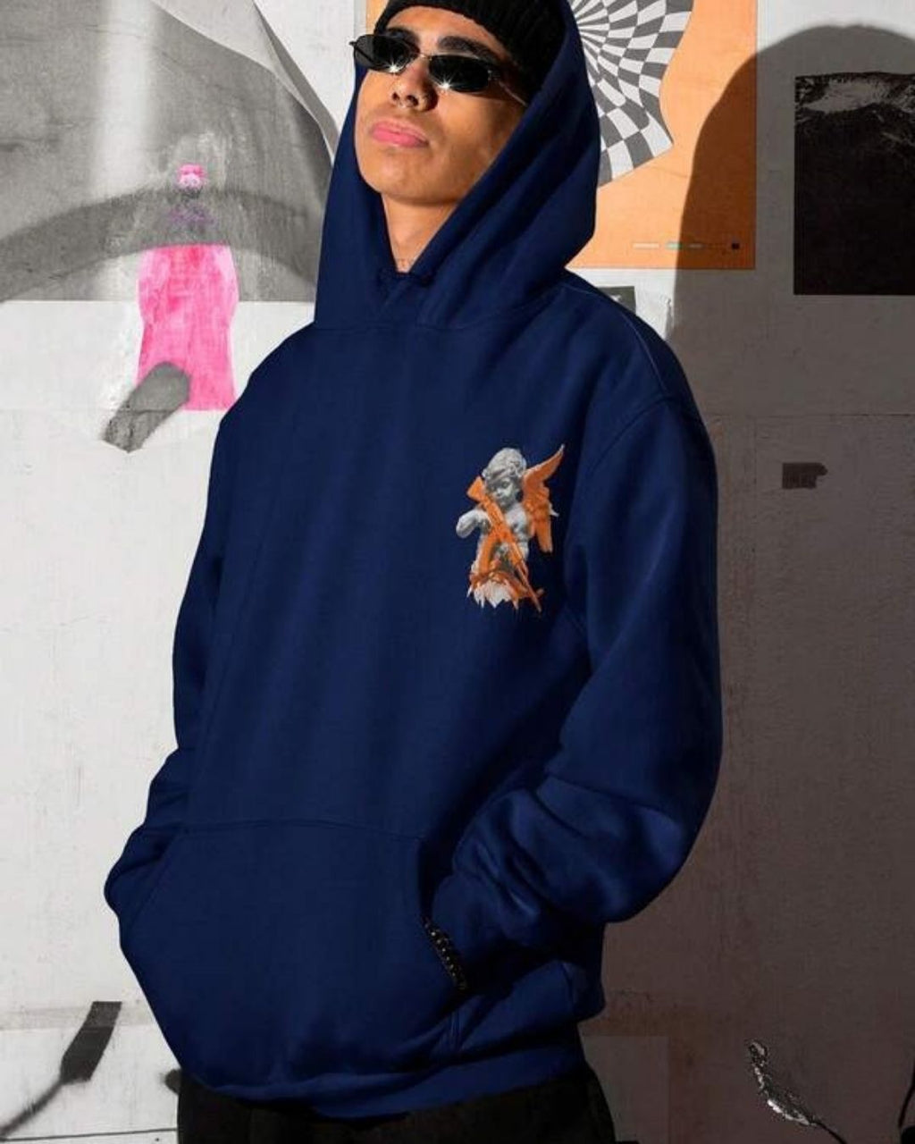 Moletom Com Capuz Estampa Anjo Armado Nas Costas Casual