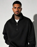 Suéter Meio Zíper Gola Alta Com Ribana Oversized Casual