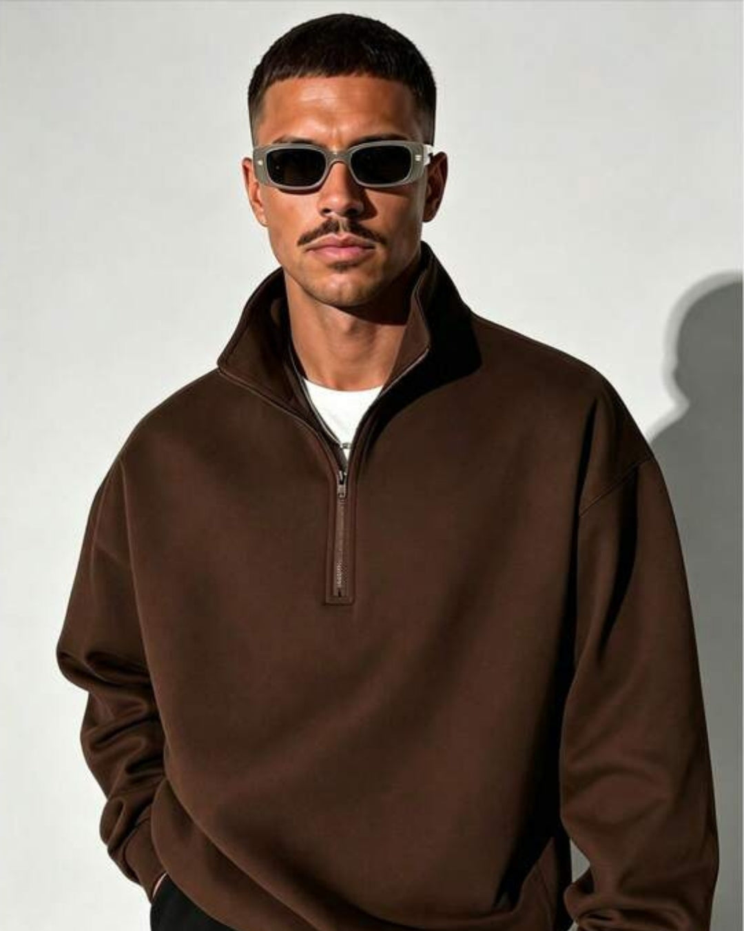 Suéter Meio Zíper Gola Alta Com Ribana Oversized Casual