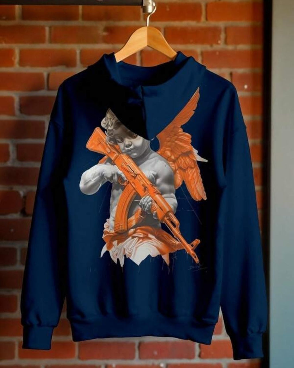 Moletom Com Capuz Estampa Anjo Armado Nas Costas Casual