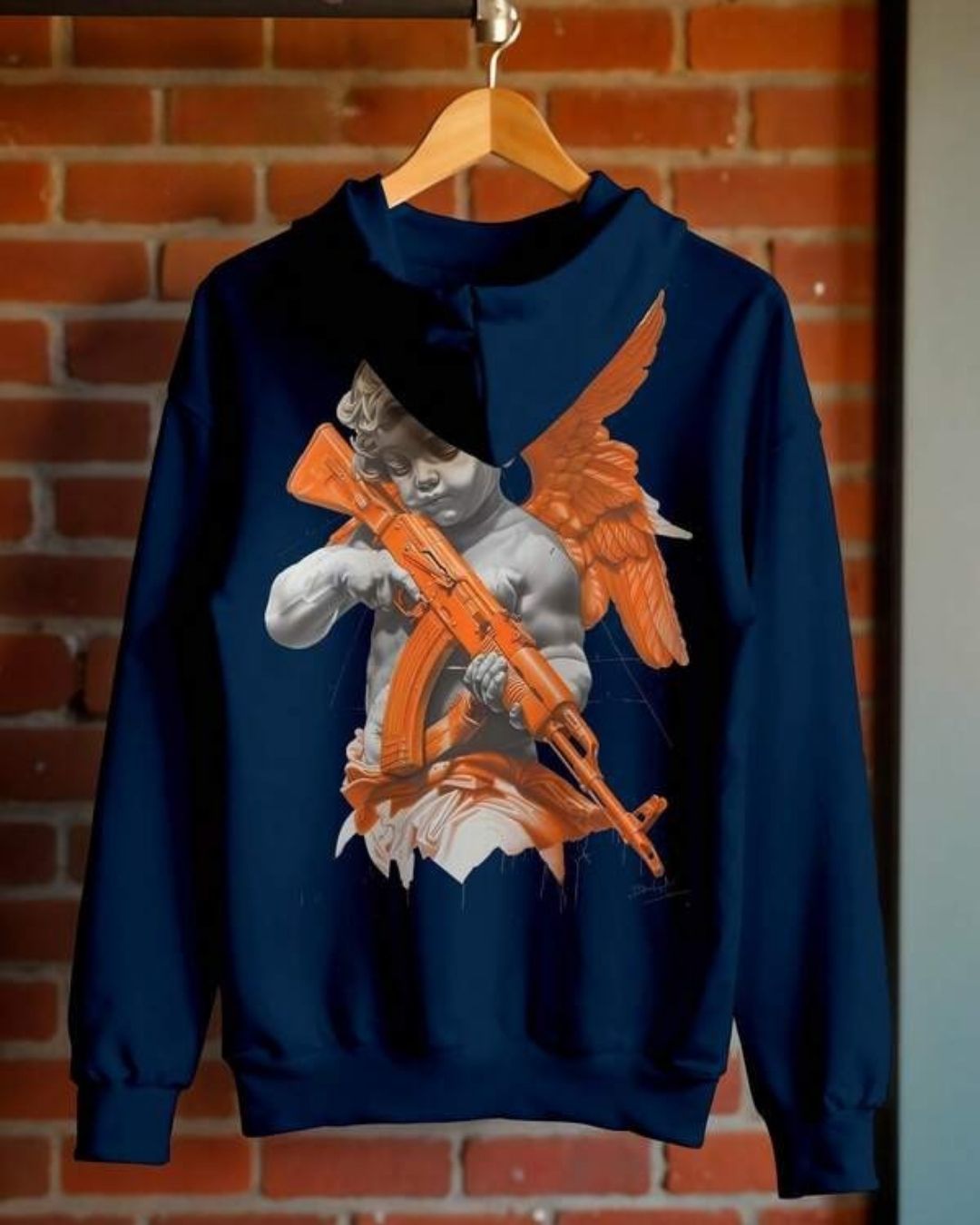 Moletom Com Capuz Estampa Anjo Armado Nas Costas Casual