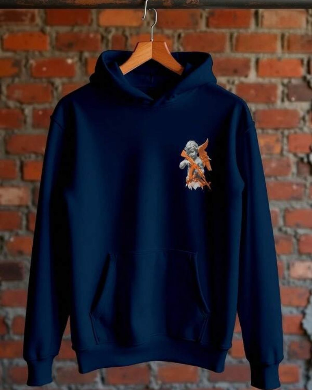 Moletom Com Capuz Estampa Anjo Armado Nas Costas Casual