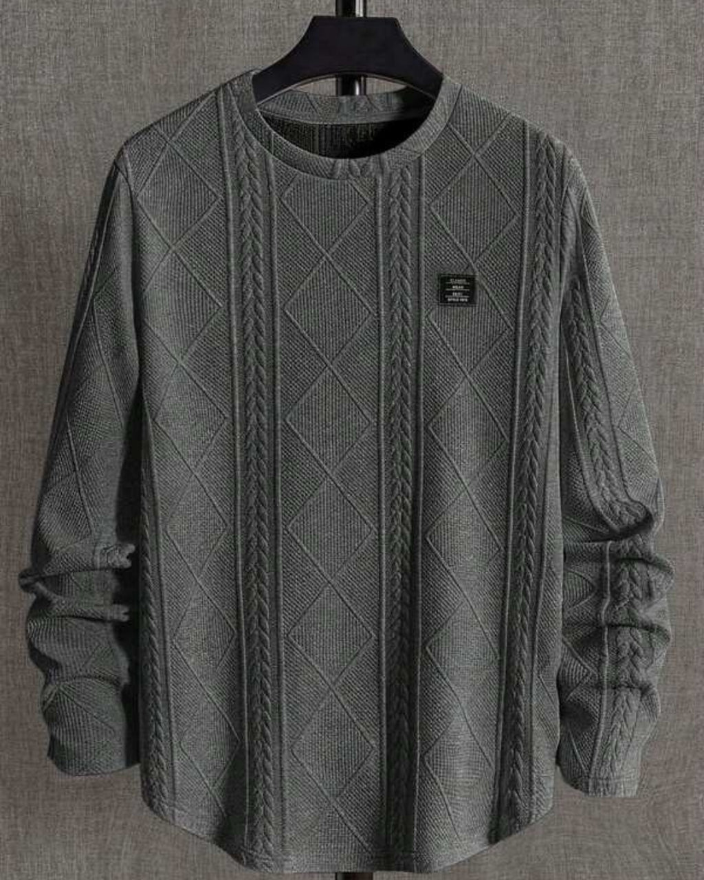 Suéter Tricot Texturizado Patch Gola Redonda Com Ribana Casual