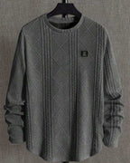 Suéter Tricot Texturizado Patch Gola Redonda Com Ribana Casual