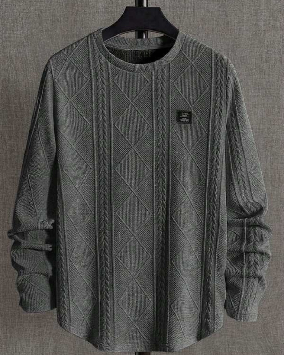 Suéter Tricot Texturizado Patch Gola Redonda Com Ribana Casual