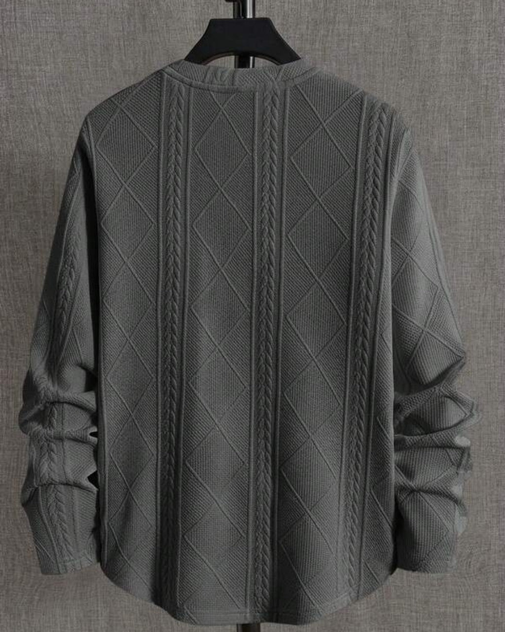 Suéter Tricot Texturizado Patch Gola Redonda Com Ribana Casual