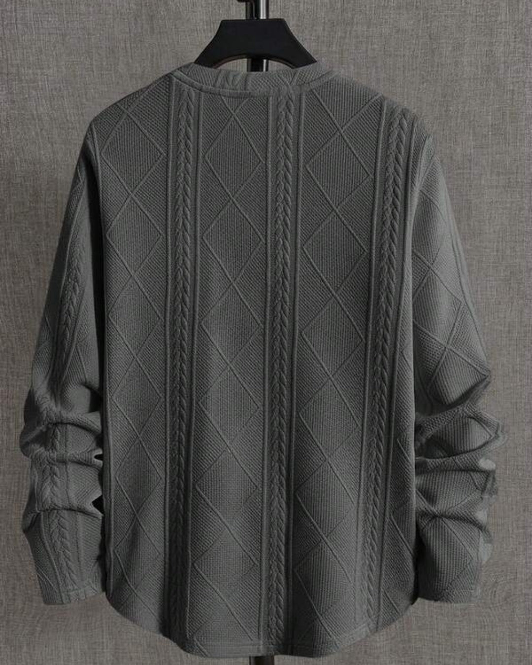 Suéter Tricot Texturizado Patch Gola Redonda Com Ribana Casual
