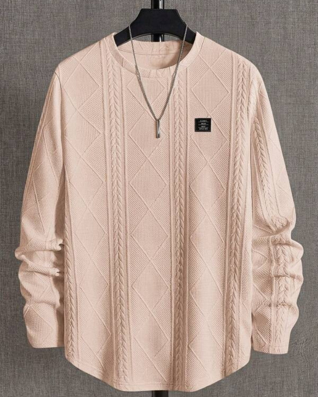 Suéter Tricot Texturizado Patch Gola Redonda Com Ribana Casual