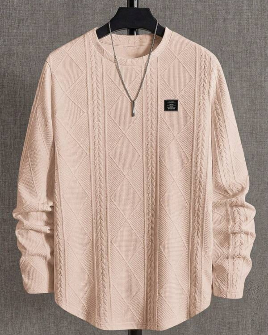 Suéter Tricot Texturizado Patch Gola Redonda Com Ribana Casual