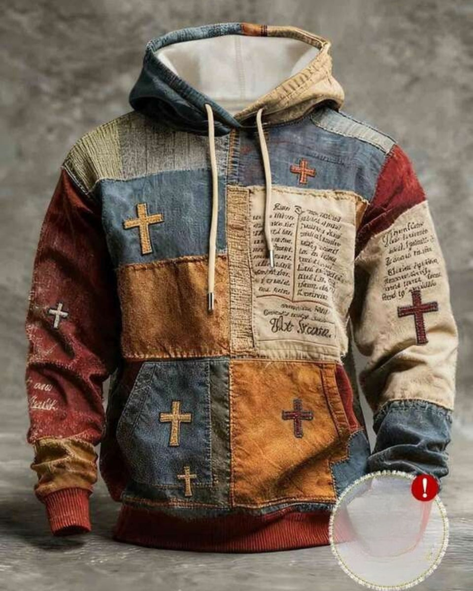 Moletom Com Capuz Estampa Patchwork Com Lettering Frontal